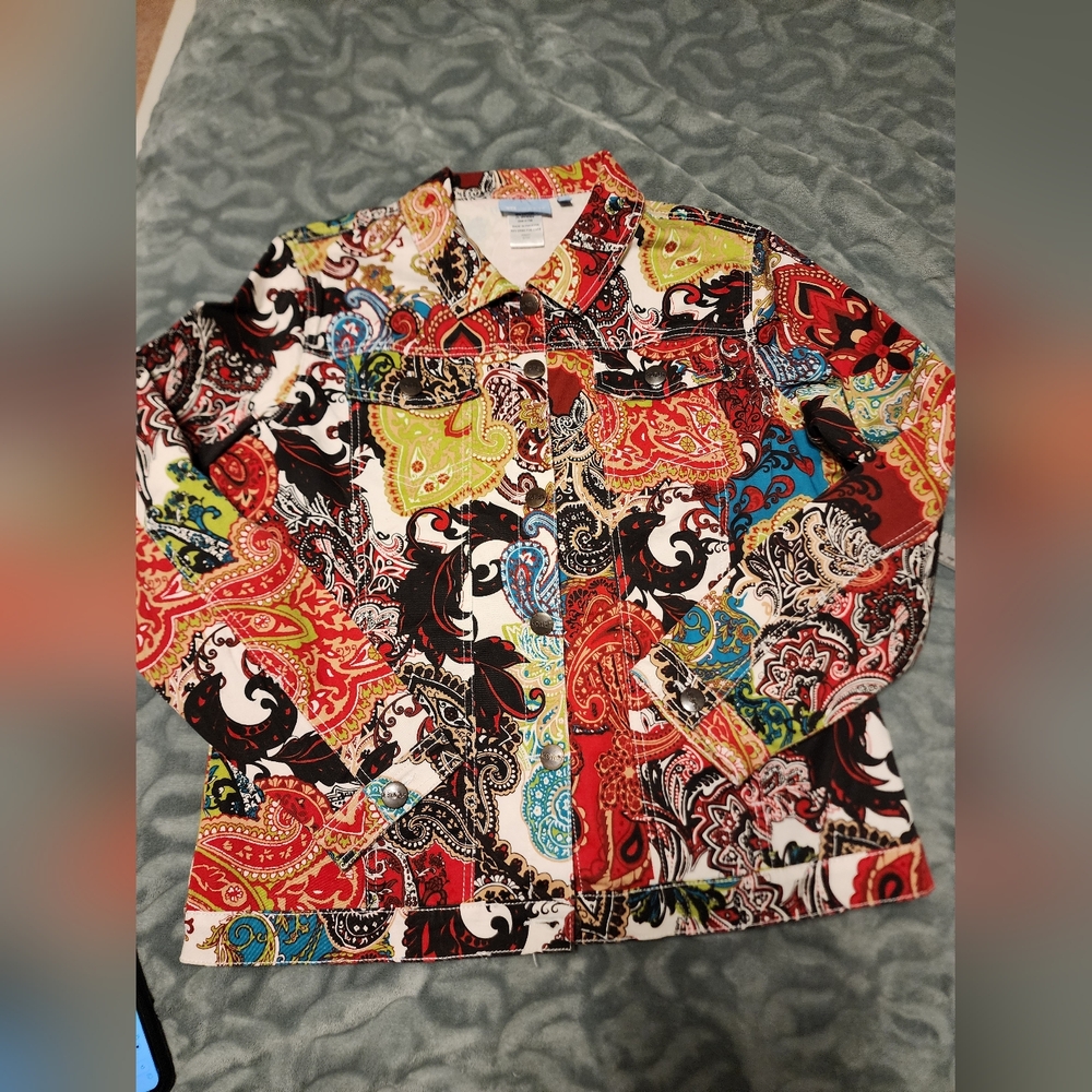 Koret Colorful Paisley Jacket Boho Statement Button Front Y2k